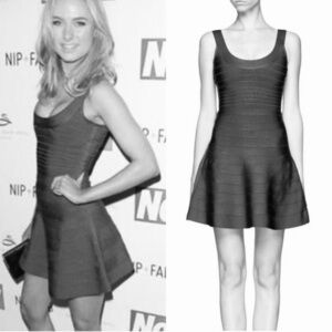 Herve Leger Eva Bandage Fit and Flare Black Mini Strappy Dress Size XS